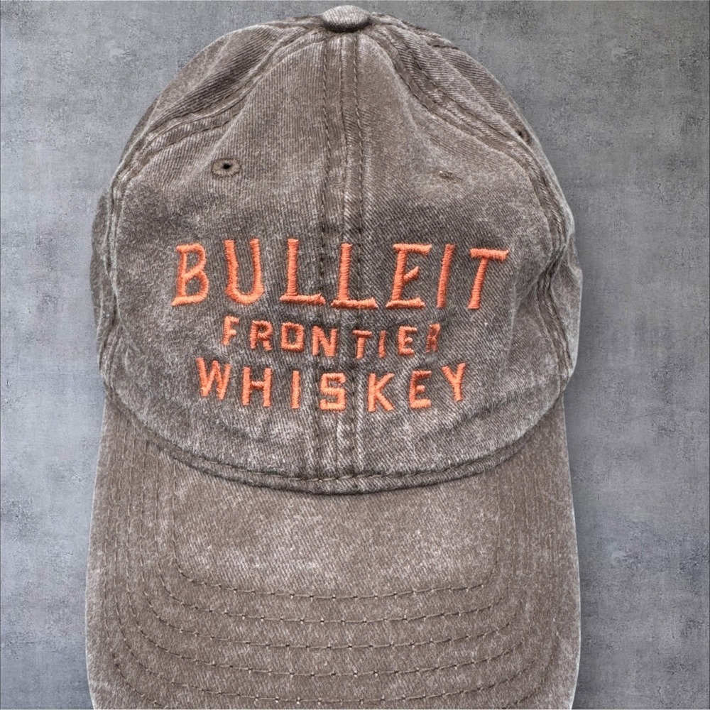 Bulleit Frontier Whiskey Baseball Hat One Size Brown Orange Distressed Strapback